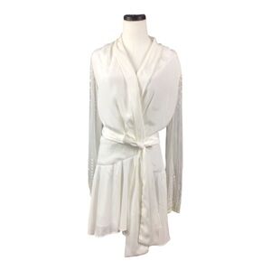 Robed With Love White Wrap Satin Robe with Sheer Sleeves Large Wedding Night